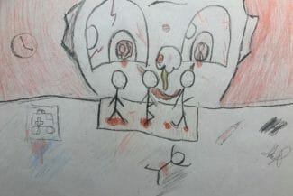 Teckning av elev på workshop med Optagonen