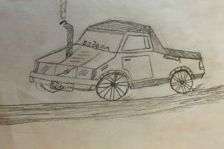 Teckning av elev på workshop med Optagonen