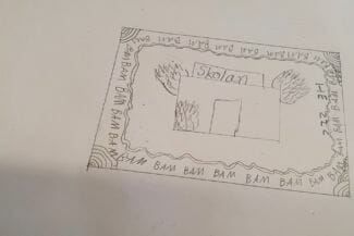 Teckning av elev från workshop i Härnösand