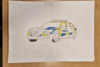 Teckning av polisbil Svenljunga
