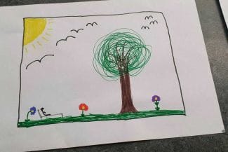 Teckning av träd och sol