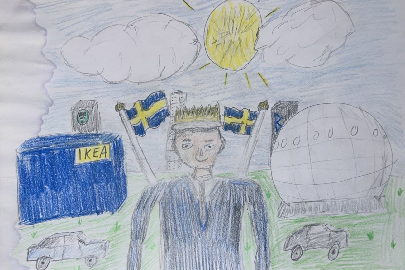 Teckning av kille med krona på huvudet