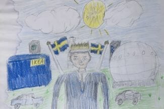 Teckning av kille med krona på huvudet