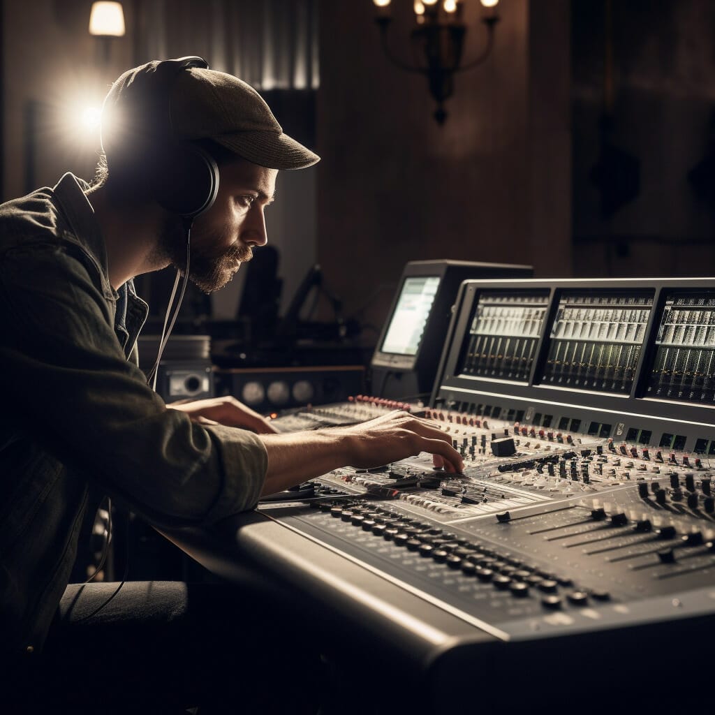 En person som sitter vid ett ljudbord