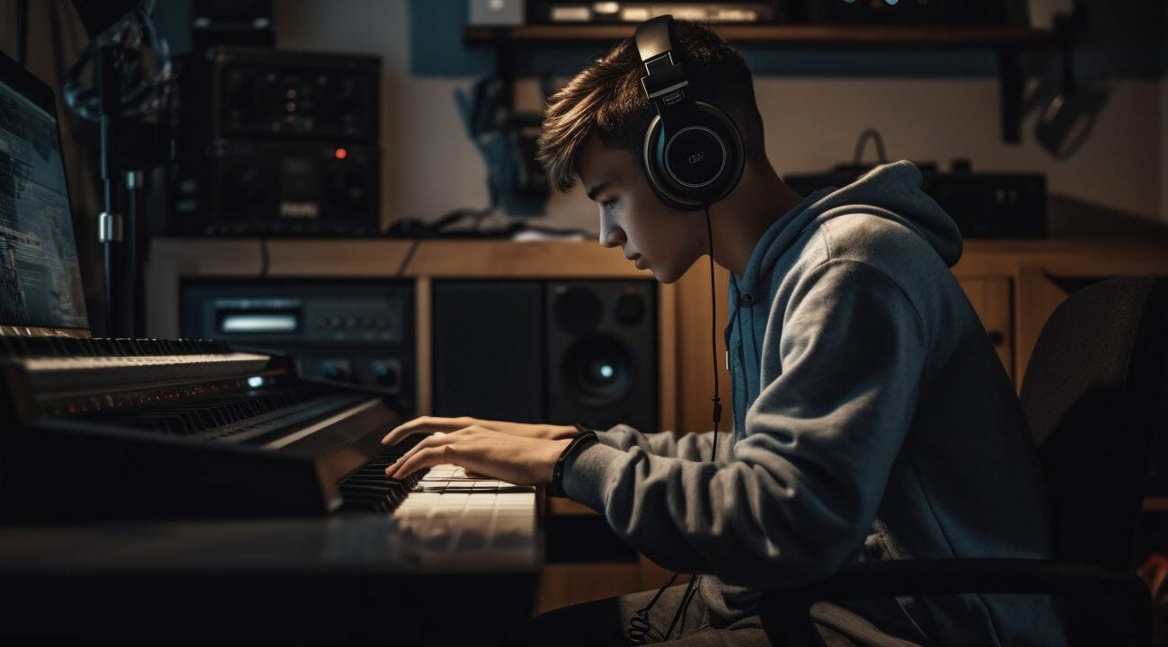 an image of a teenager recording music