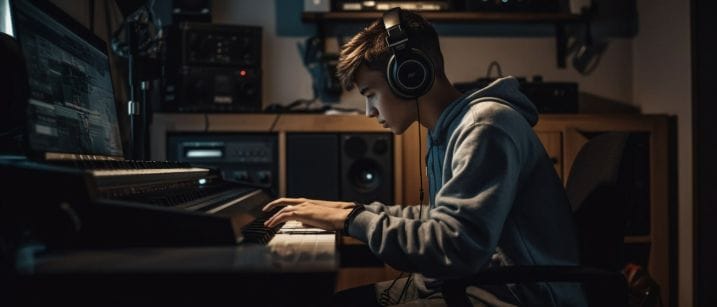 an image of a teenager recording music