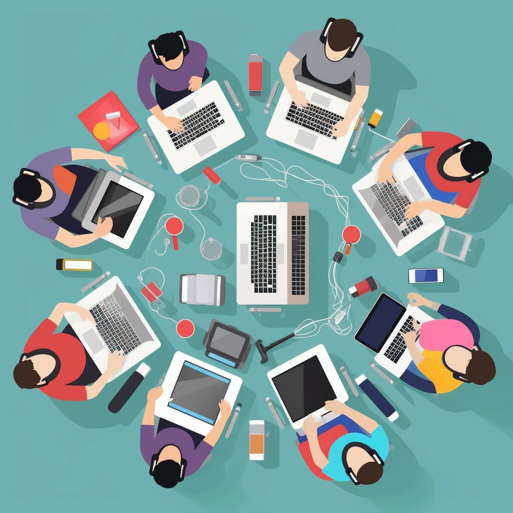 OWDiscrod Generate an image of a group of teenagers seen from a e0c85262-bf5f-4845-b403-c63e7bdb00a0