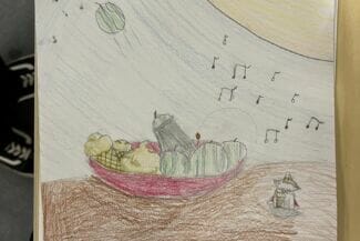 teckning av en skål med godis