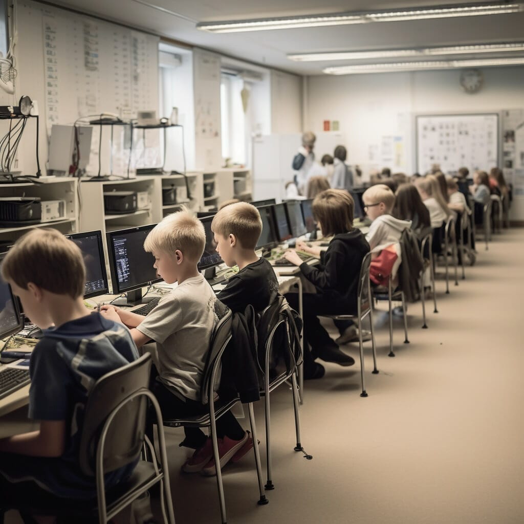 School children in Sweden sitting in a classroom with