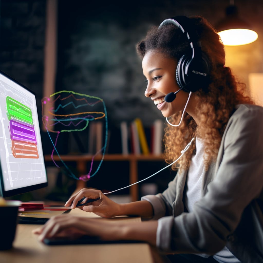 En person som sitter på en digital workshop