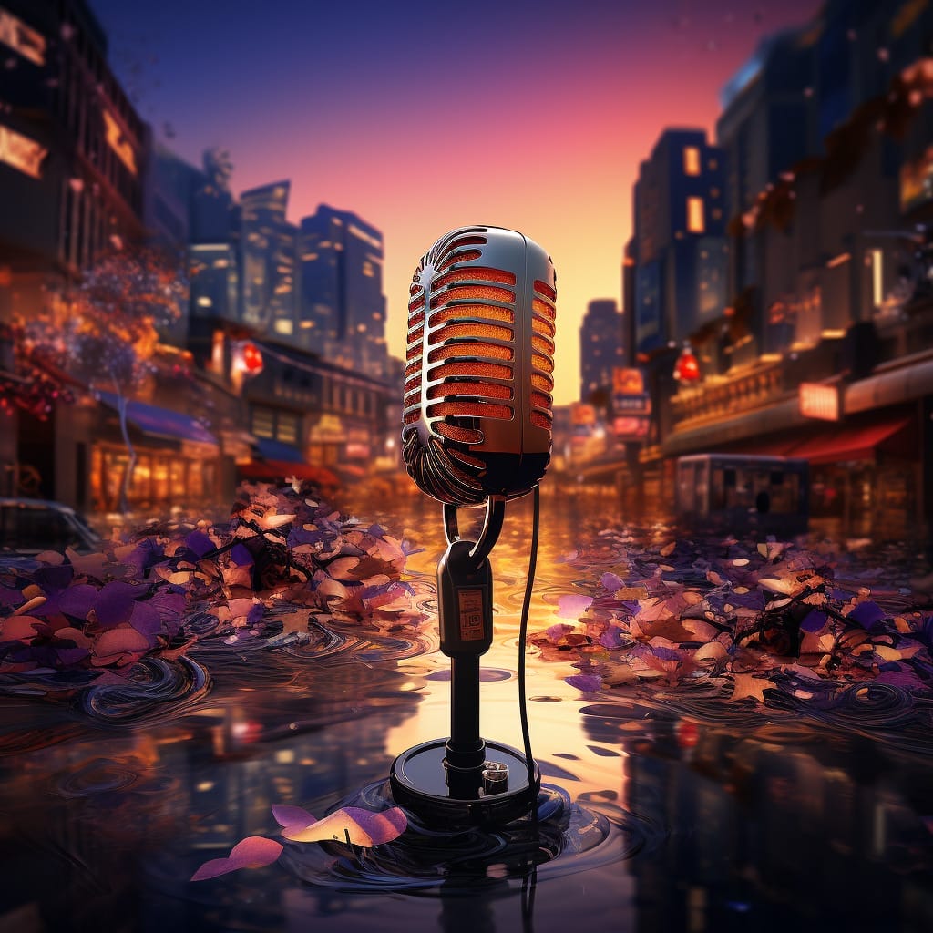 Bild av en mikrofon i en stad