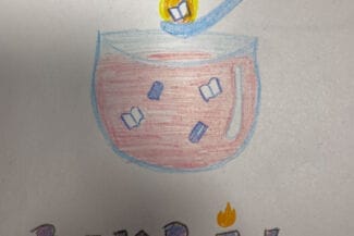 Bild av en bålskål med en brinnande bok