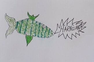 En bild av en fisk som säger Härnösand