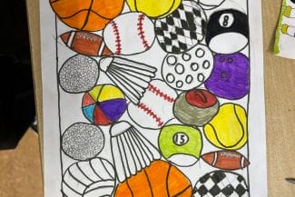 En teckning av bollar av olika sporter