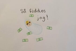 En teckning av ett barn som har pengar