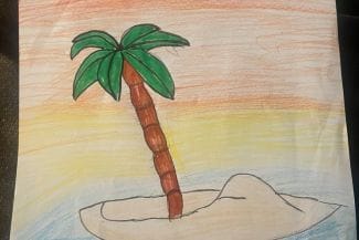 BTackning av en palm på en öde ö