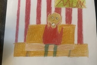 en teckning av en gubbe som håller för öronen