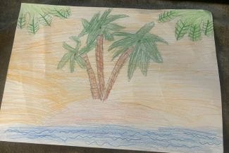 Bild av tre palmer på en strand