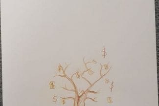 Teckning av ett träd som det växer pengar på