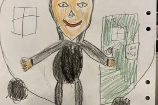 Teckning av en gubbe i riddardräckt