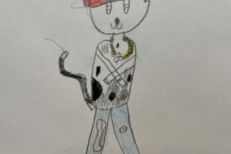 Teckning av en katt med röd keps