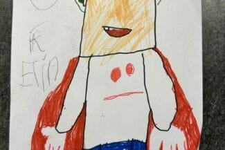 Teckning av en suerhjälte