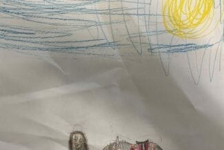 Teckning av en tjej som leder en häst