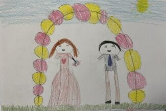 Teckning av två som gifter sig