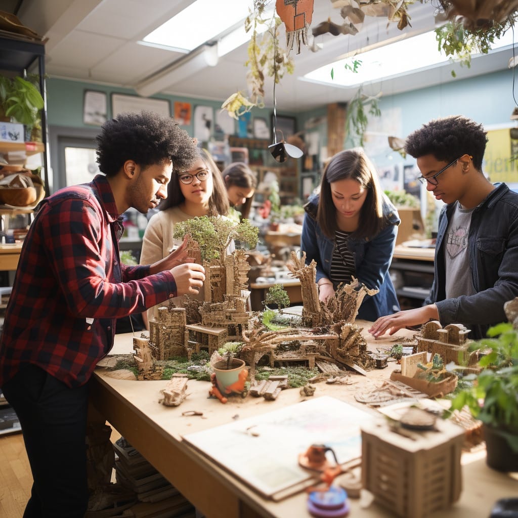 kreativ skola A photo-realistic image of a group of diverse student 89576229-4cd4-4515-928a-98da3750e4d5