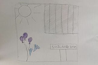 En teckening av balonger och en sol