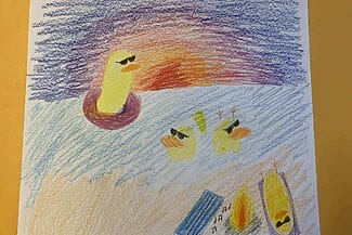 teckning av ankor som solar och badar