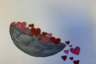 teckning av en skål med hjärtan