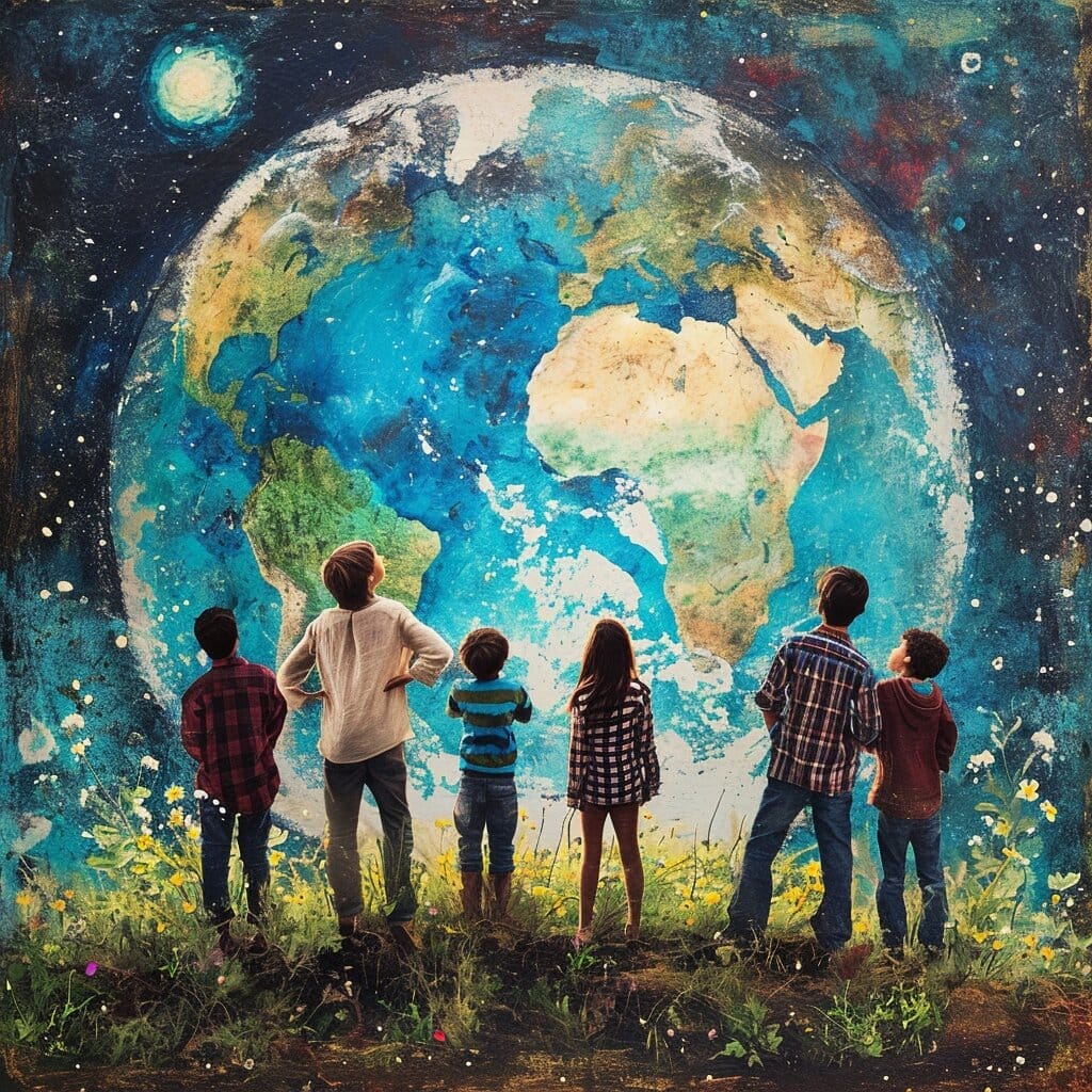 ungdomar står och kollar på jorden