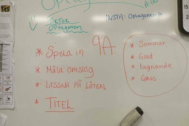 vita tavlan med upplägg för workshop